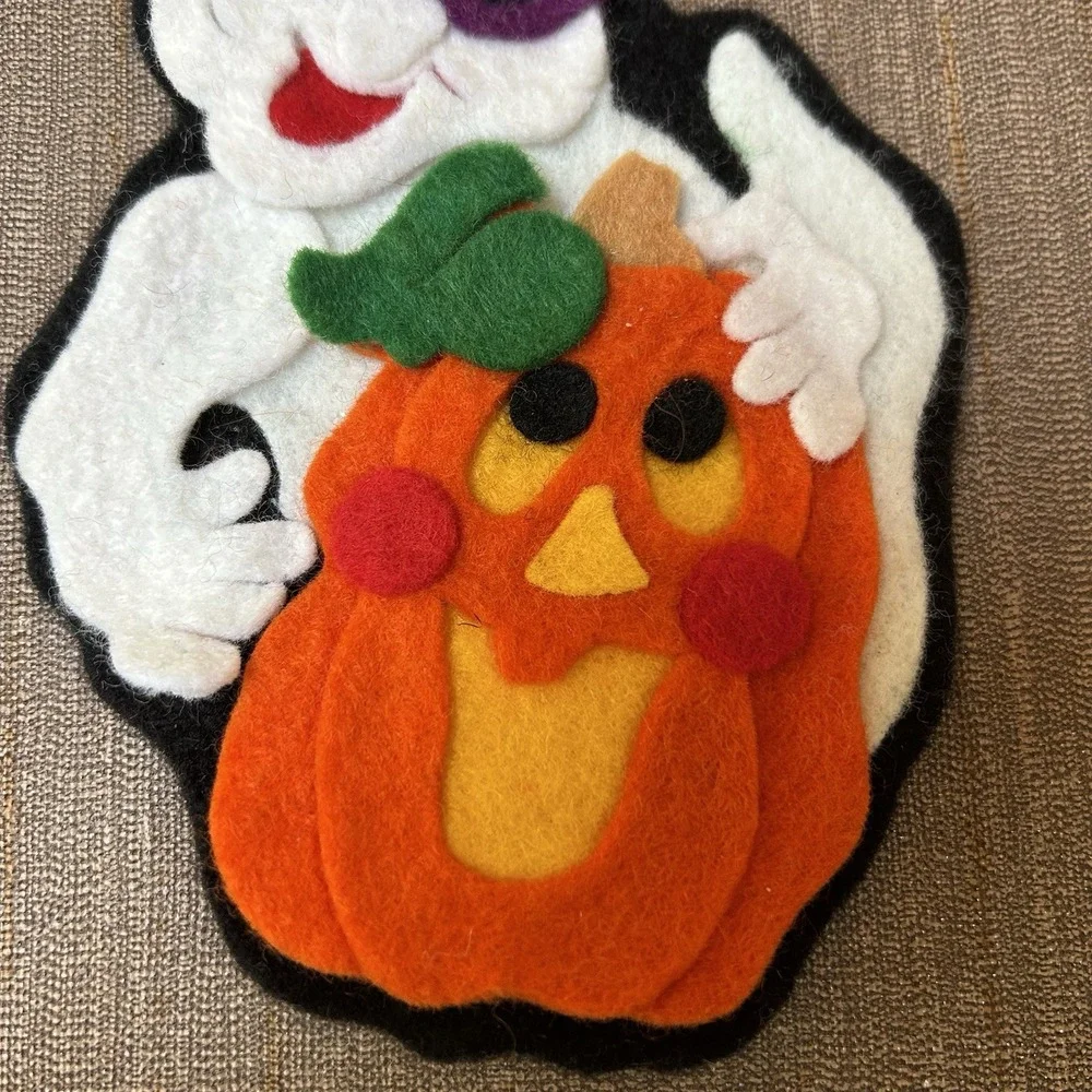 Vintage Halloween 90s Hand Made Felt Ghost Finger Puppet Ornament Applique Patch